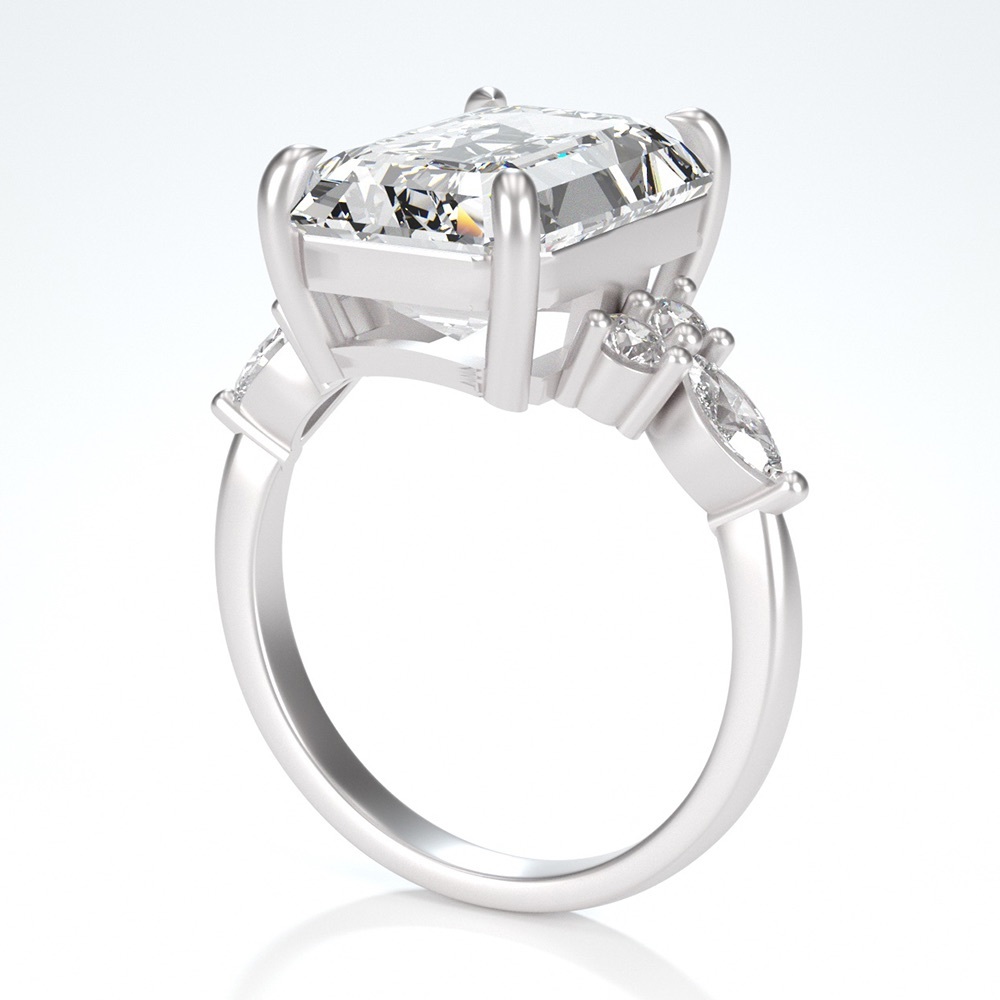 Platinum 8ct D VVS1 Emerald cut Moissanite Ring - Picture 8 of 11